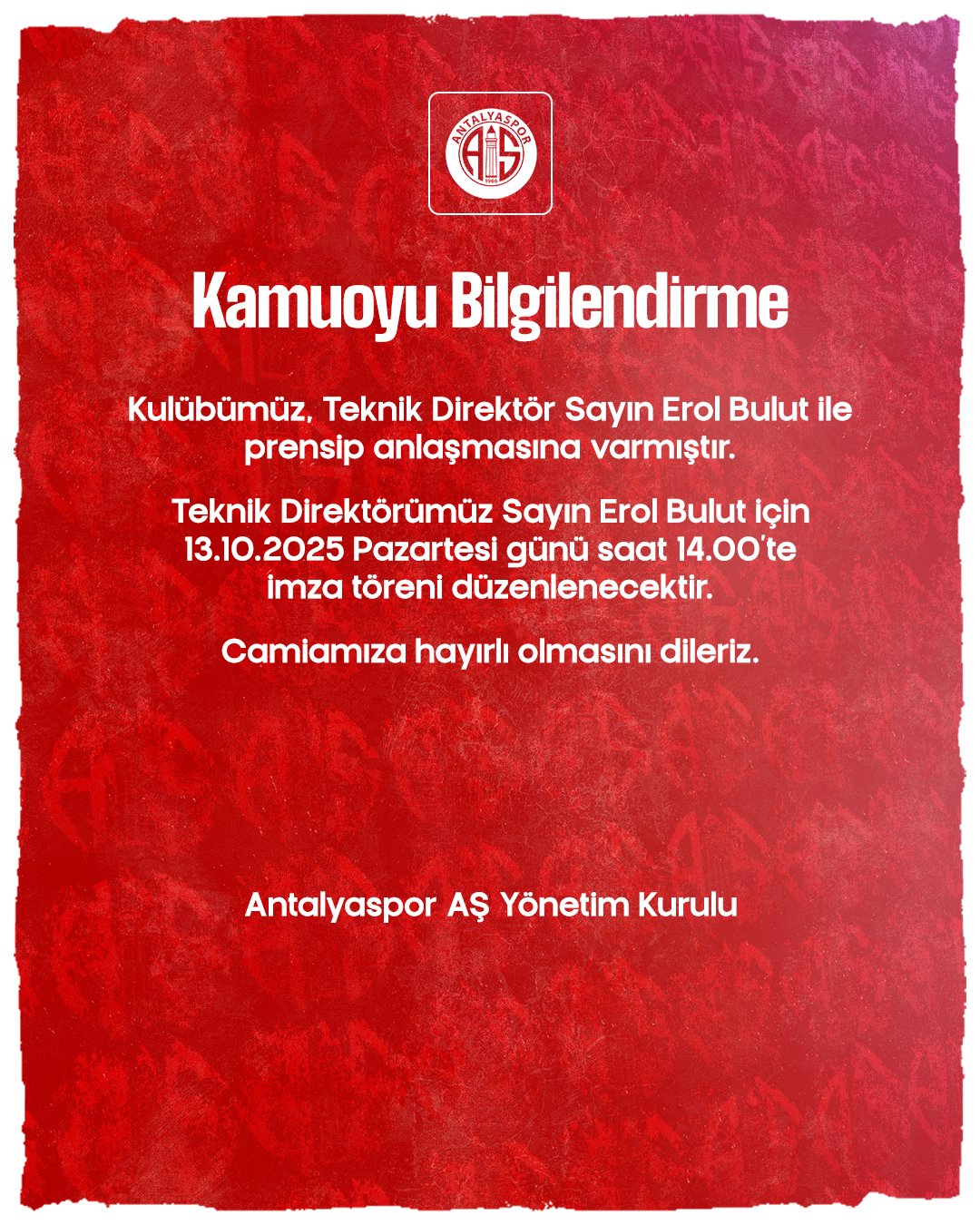 Süper Lig ekiplerinden Hesap.com Antalyaspor, teknik direktörlük görevi için Erol