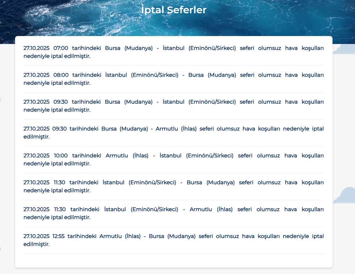 Bursa Deniz Otobüsleri (BUDO), Marmara Denizi’nde etkili olması beklenen şiddetli