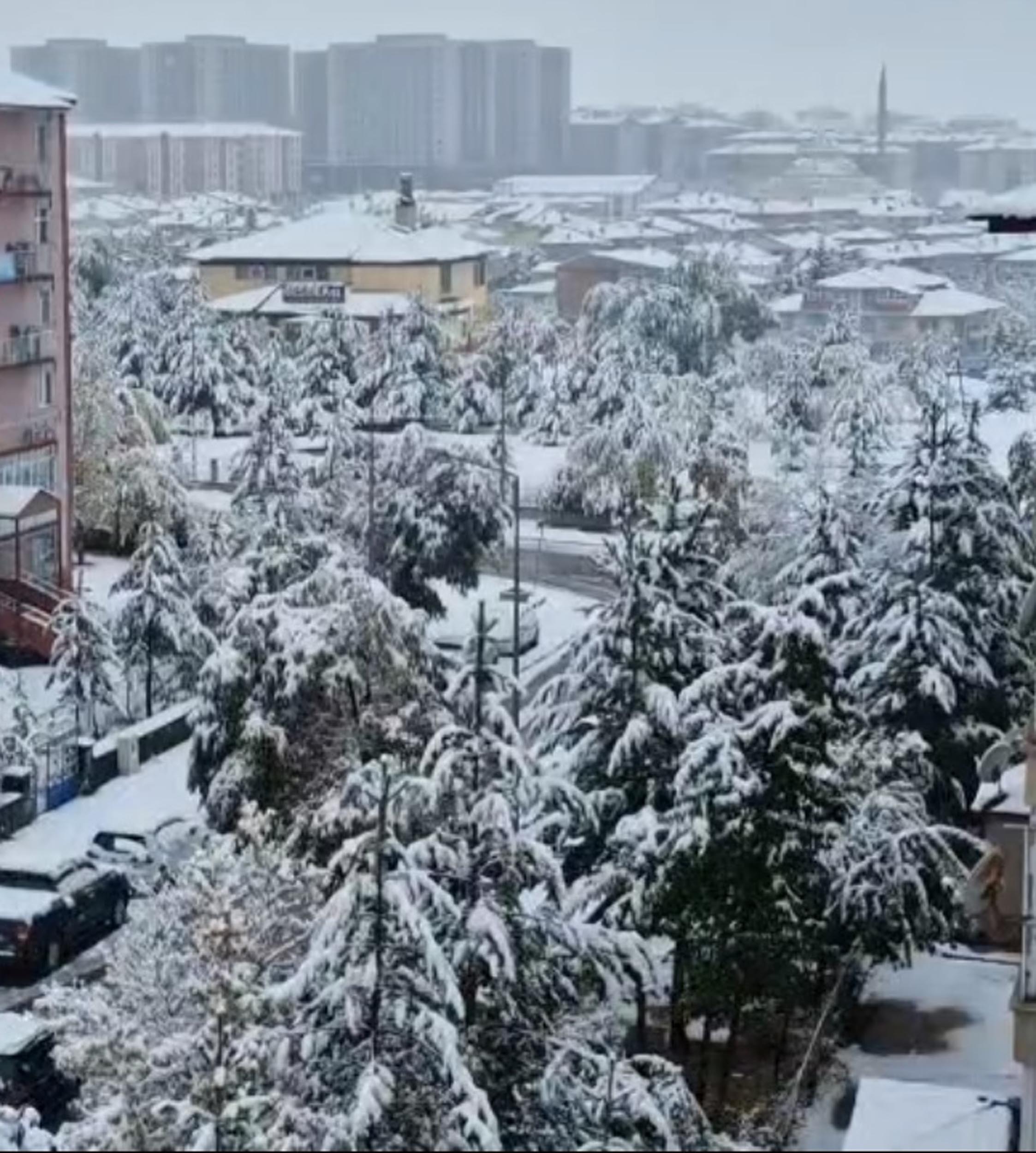 Erzurum’da gece saatlerinde başlayan kar yağışı kent merkezini beyaza bürüdü.