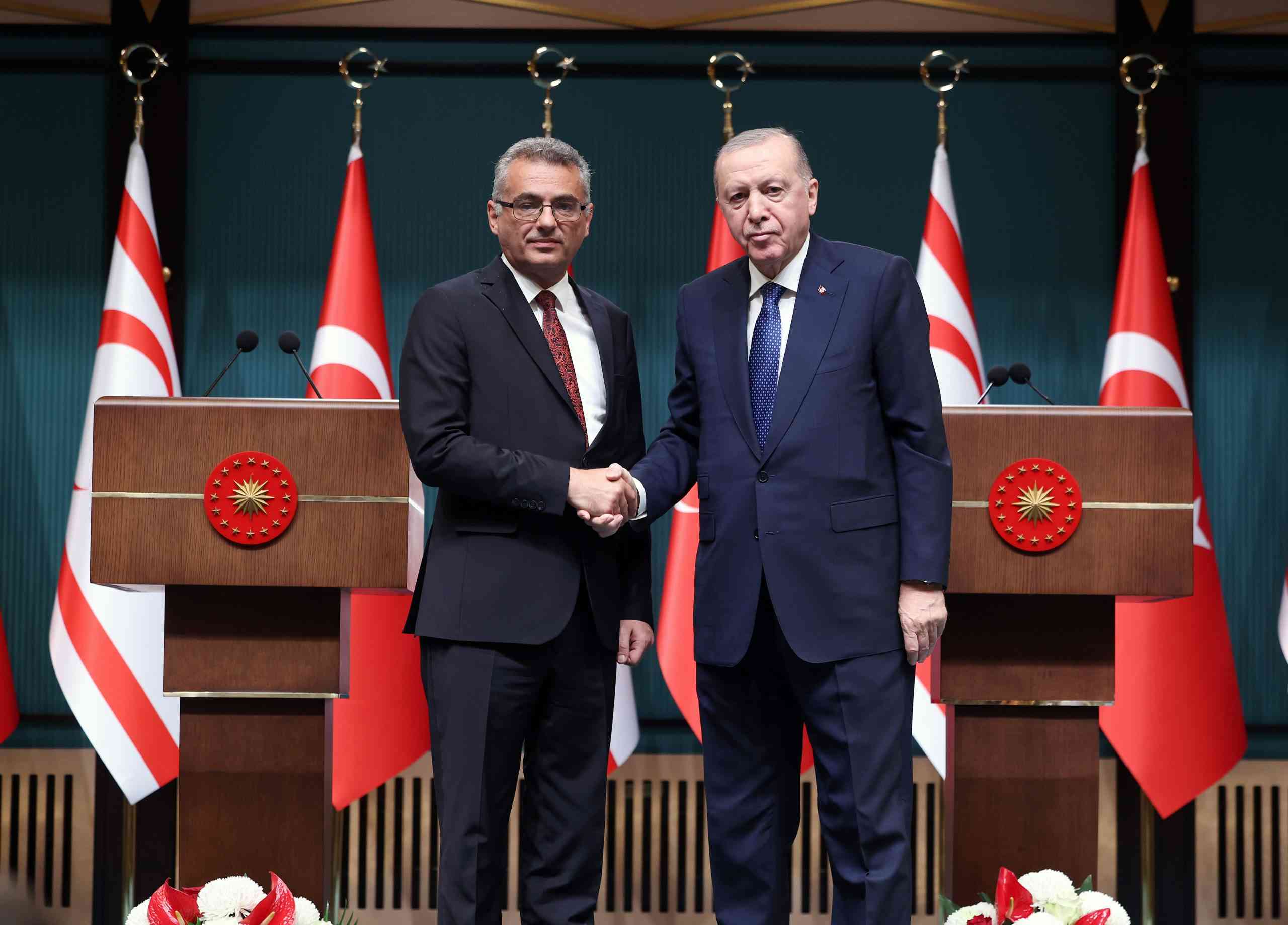 &nbsp; Cumhurbaşkanı Erdoğan ve KKTC Cumhurbaşkanı Erhürman Cumhurbaşkanlığı Külliyesi’nde Ortak