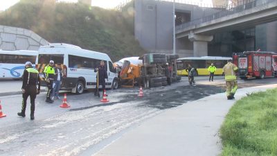 Sarıyer’de viraja hızlı girdiği iddia edilen beton mikseri, kaldırımdaki aydınlatma