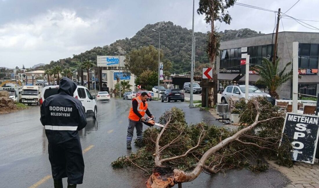 MUĞLA’nın Bodrum ilçesinde dün öğle saatlerinden itibaren etkili olan şiddetli