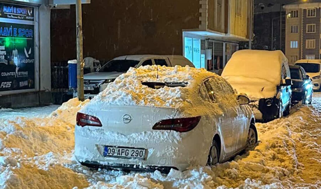 Muş’ta 5 katlı bir binanın çatısından düşen dev kar kütlesi,