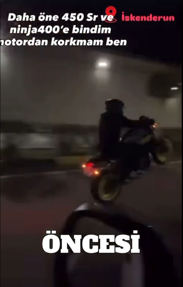 Hatay’da otoyolda 174 kilometre hızla motosikletinin ön tekerini kaldırarak ilerleyen