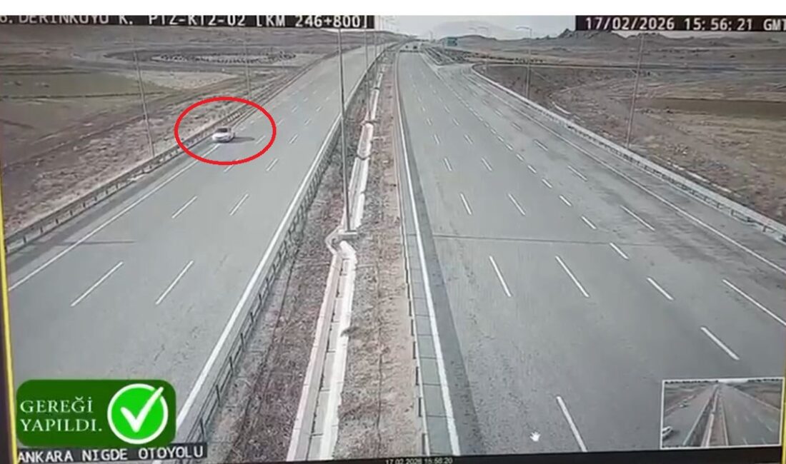 NİĞDE-Nevşehir otoyolunda otomobiliyle geri geri giderek ters şeritte ilerleyen ve