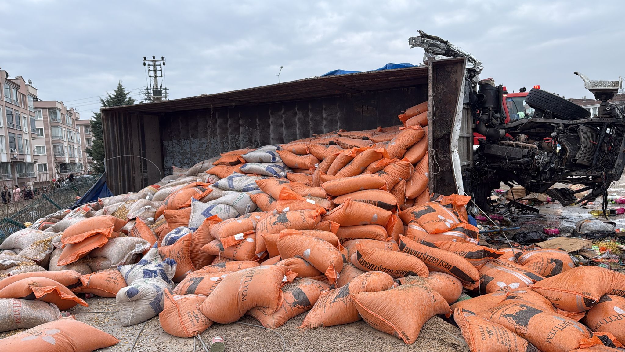 Samsun’un Vezirköprü ilçesinde freni patladığı iddia edilen bir kamyonun neden
