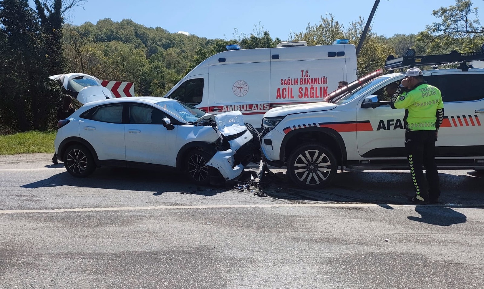 Sakarya’nın Sapanca ilçesinde, AFAD’a ait kamyonet ile bir otomobilin kafa