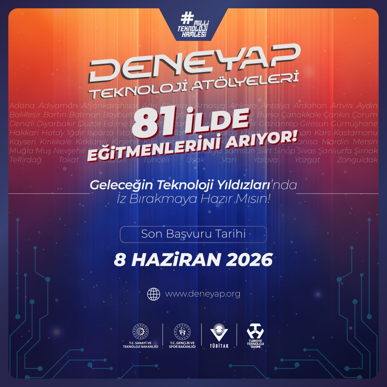 Sanayi ve Teknoloji Bakanlığı öncülüğünde yürütülen DENEYAP Teknoloji Atölyeleri, yeni