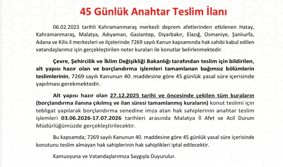   MALATYA / TEKHA Malatya Valiliği İl Afet ve Acil