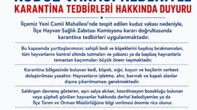 Van’ın Edremit ilçesinde tespit edilen kuduz vakası nedeniyle İlçe Hayvan