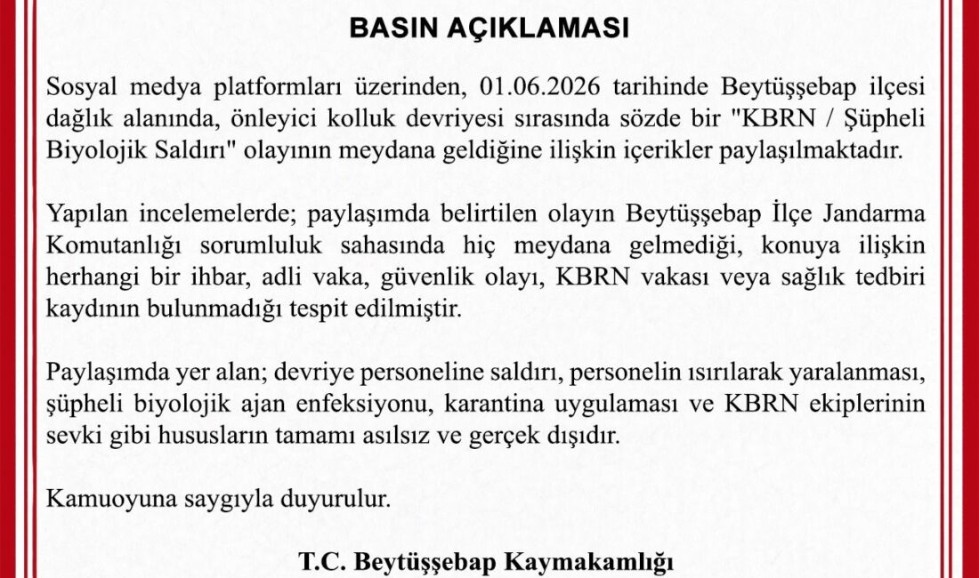 ŞIRNAK / TEKHA Şırnak’ın Beytüşşebap İlçe Kaymakamlığı, ilçede önleyici kolluk