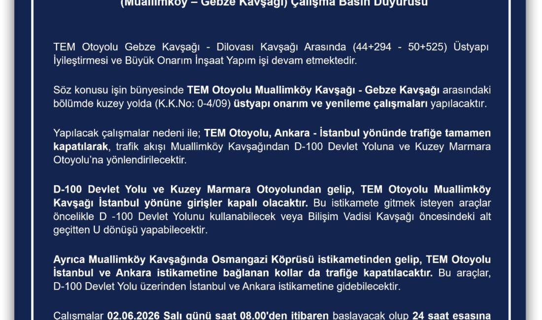KOCAELİ / TEKHA Kocaeli Valiliği, TEM Otoyolu Gebze Kavşağı –