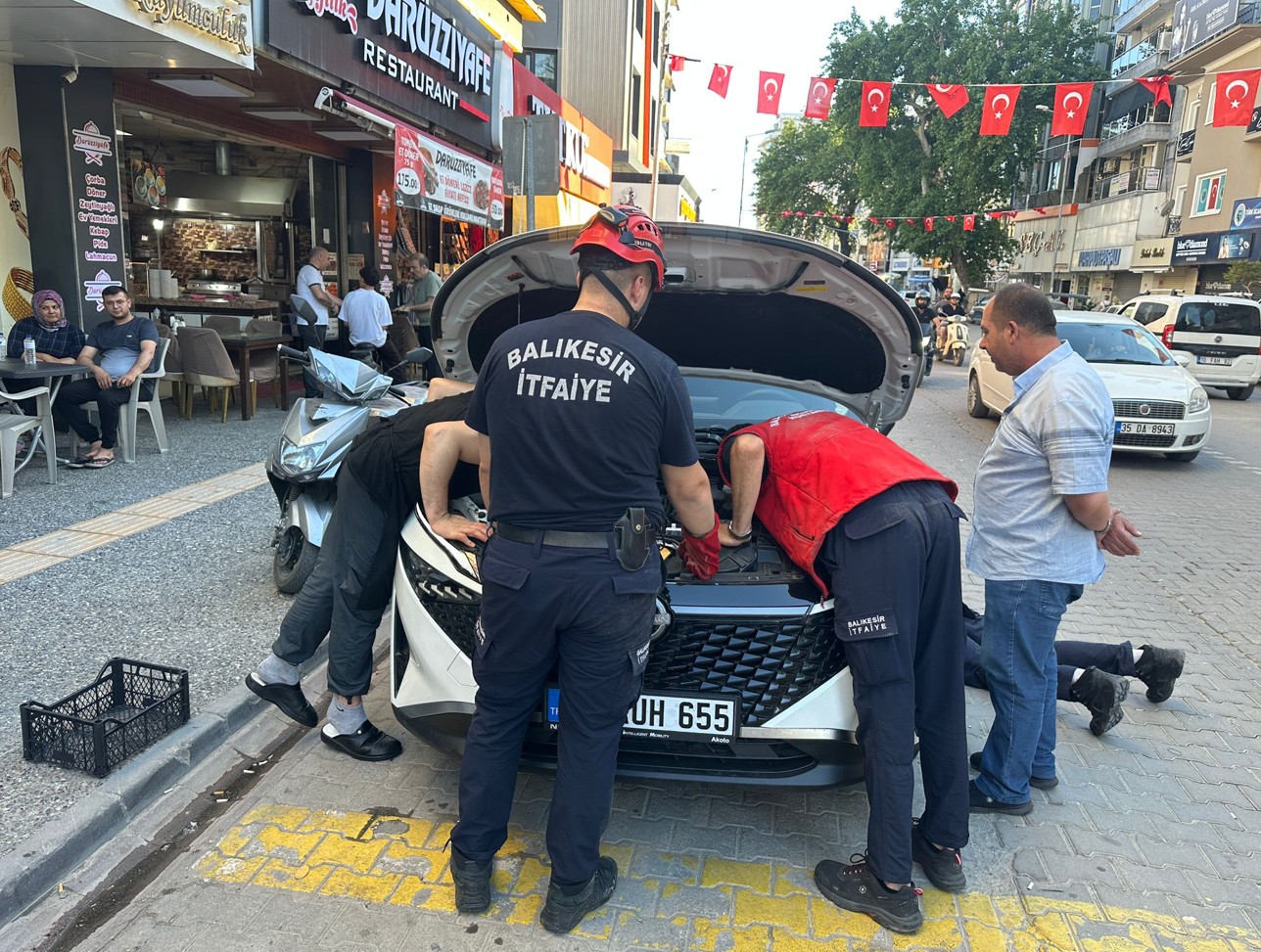 Balıkesir’in Edremit ilçesinde, peşi sıra üç farklı aracın motor kaputuna