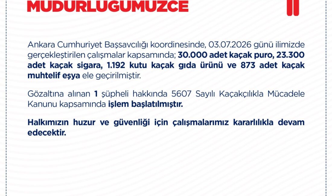 ANKARA / TEKHA Ankara Cumhuriyet Başsavcılığı koordinesinde, Kaçakçılık Suçlarıyla Mücadele
