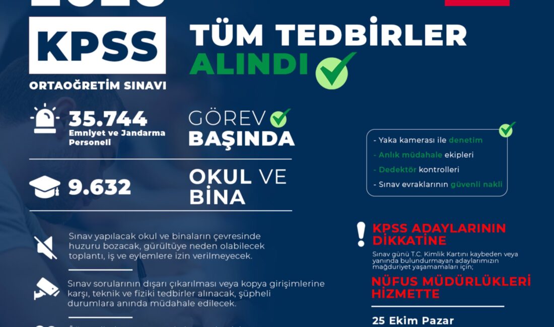 İçişleri Bakanı Mustafa Çiftçi, yarın gerçekleştirilecek 2026-KPSS Ortaöğretim Sınavı’nın huzur