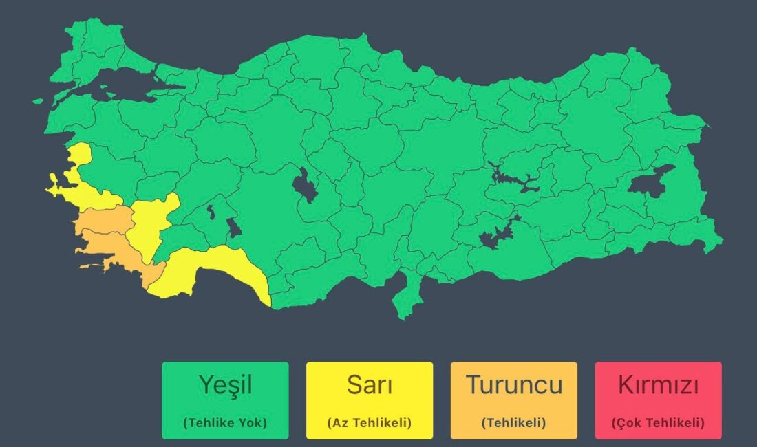 İçişleri Bakanlığı, meteorolojik veriler doğrultusunda birçok il için kuvvetli yağış