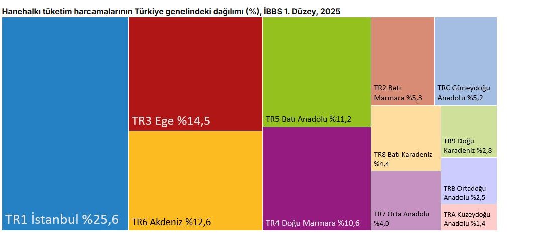 Türkiye İstatistik Kurumu (TÜİK), 2025 yılına ait bölgesel hanehalkı tüketim