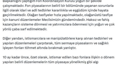 Cumhurbaşkanı Yardımcısı Cevdet Yılmaz, sermaye piyasalarındaki sorunlu fonların tasfiye sürecinin