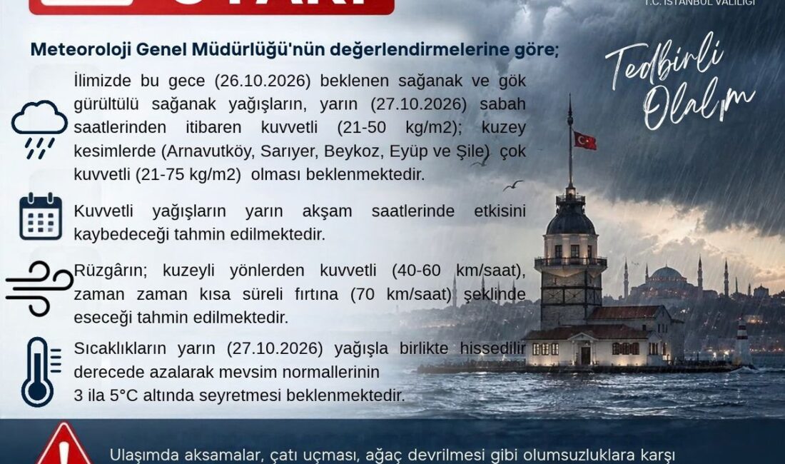 Meteoroloji Genel Müdürlüğü tarafından yapılan son değerlendirmeler ışığında İstanbul Valiliği,