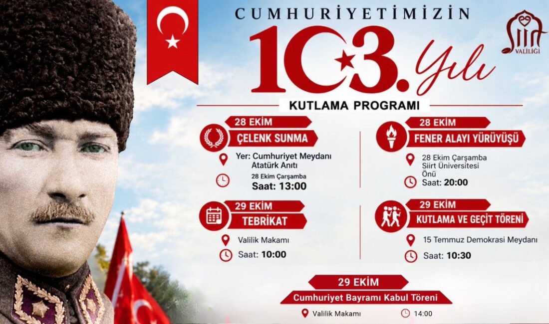 Türkiye Cumhuriyeti’nin kuruluşunun 103. yıl dönümü, Siirt’te büyük bir gurur