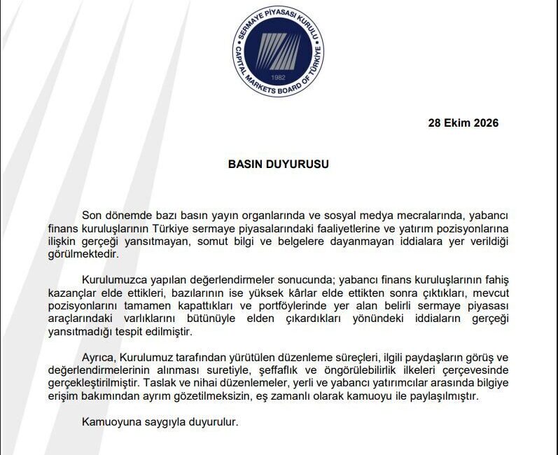 Sermaye Piyasası Kurulu, yabancı finans kuruluşlarının Türkiye piyasasından yüksek kazançla