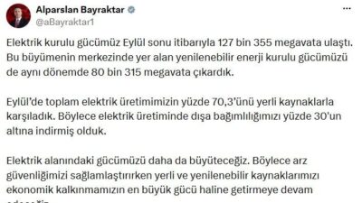 Türkiye'nin toplam elektrik kurulu gücü 127 bin 355 megavata ulaşırken,